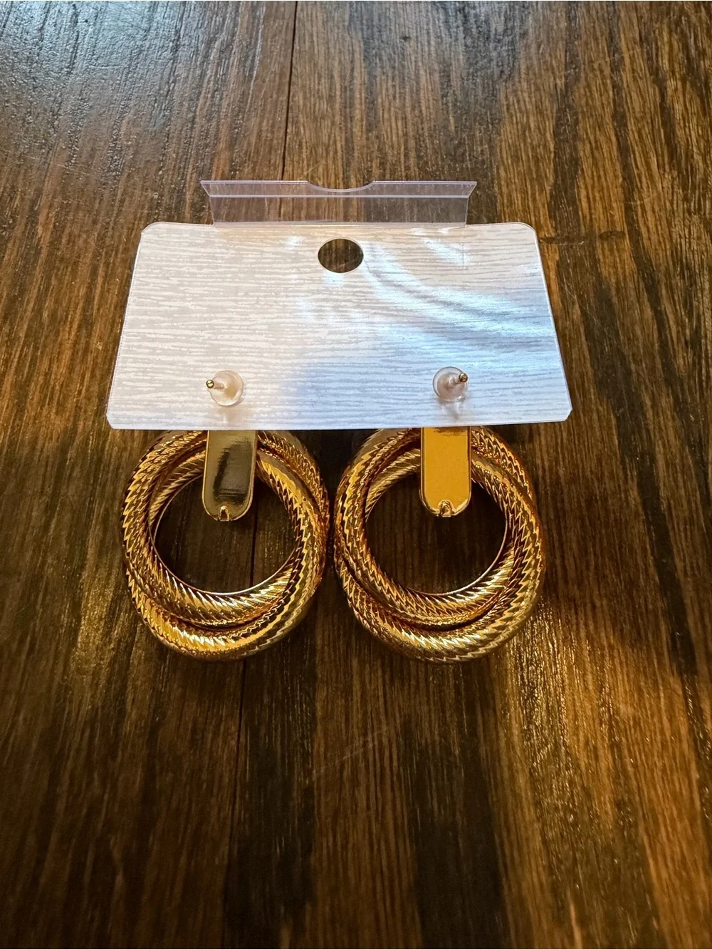 Gold Double-Ring Drop Earrings — Women Jewelry